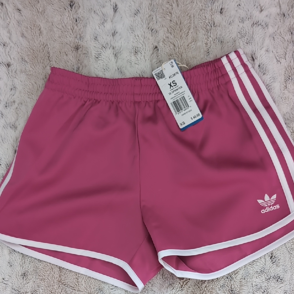 adidas Pink Athletic Running Shorts with White Stripes